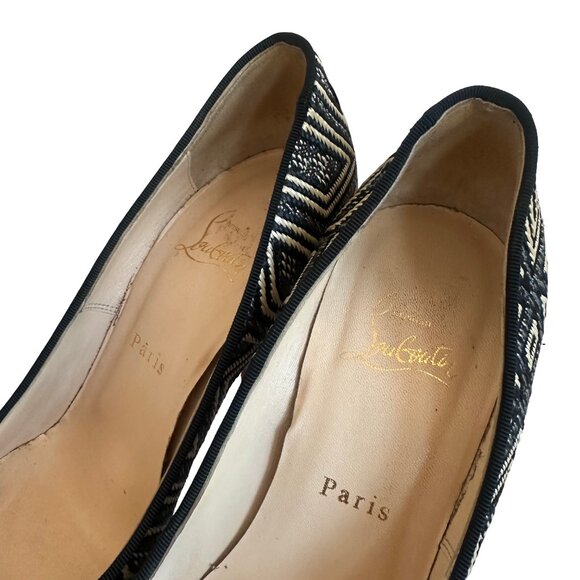 Christian Louboutin Daffodile Platform Pumps Heels Panama Geometrico Size 39 - Picture 16 of 16